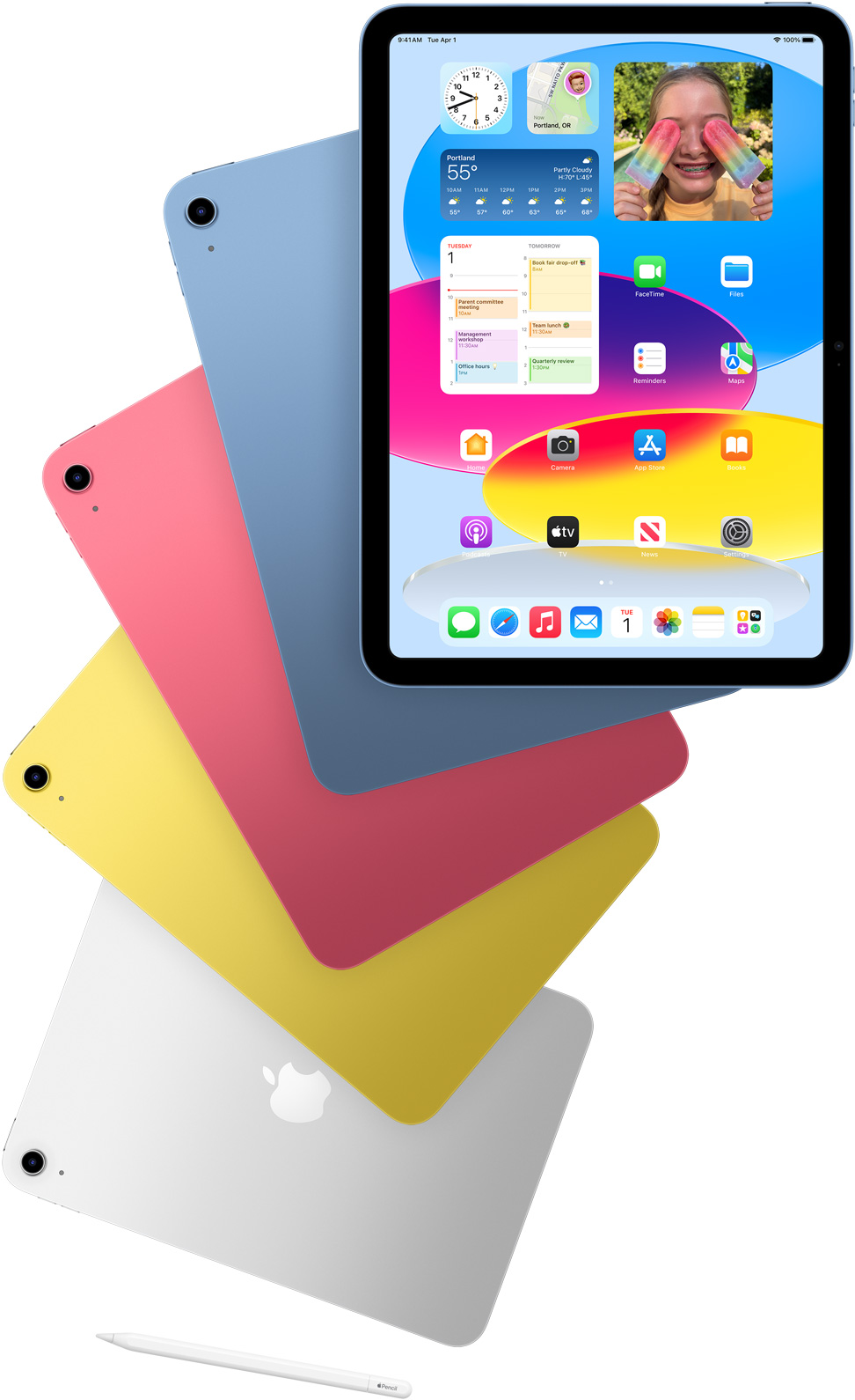 Az aktuális alap iPad több színben, elölről és hátulról látható.