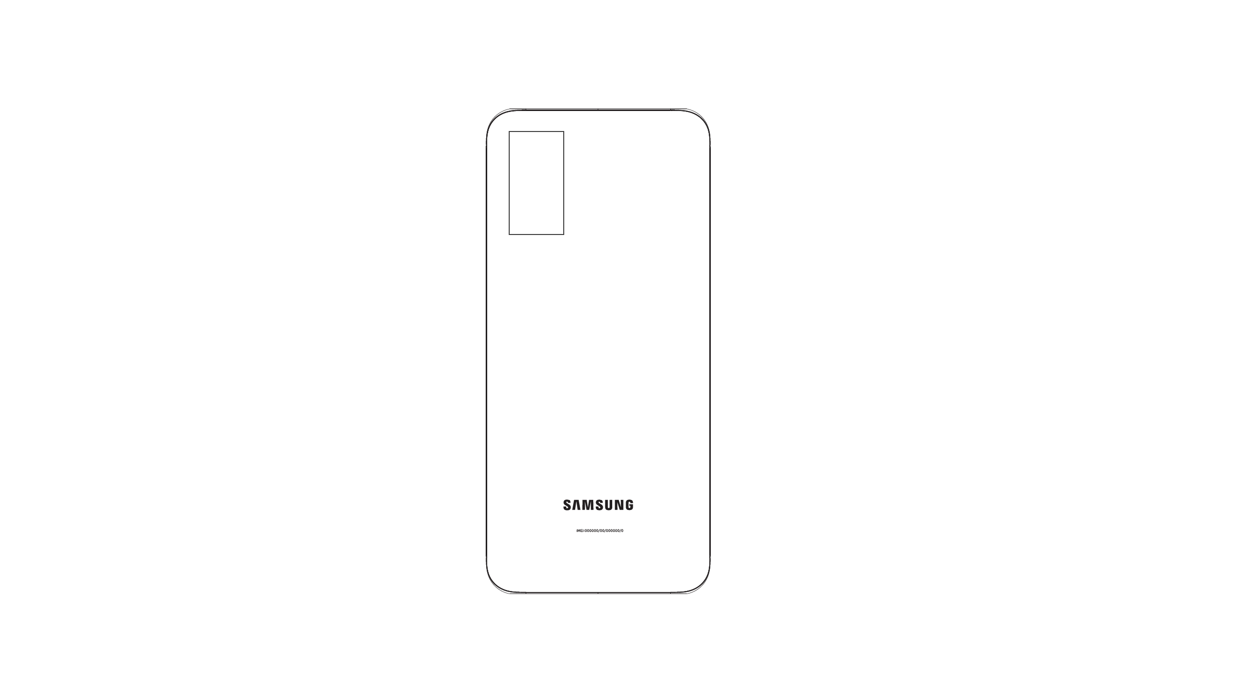 Sötét hátlapi telefonvázlat a Samsung SM-A085M FCC-címkéjének jelölt helyével.