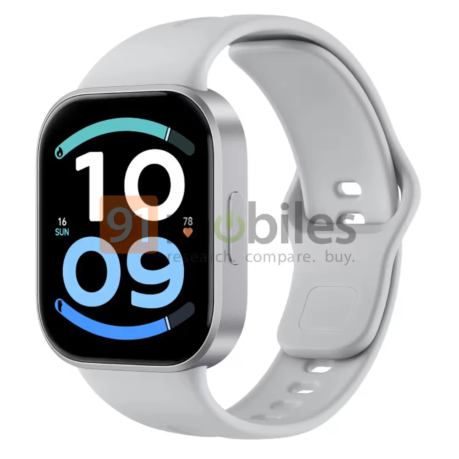 A Redmi Watch 6 Active állítólagos renderképe világos szíjjal.