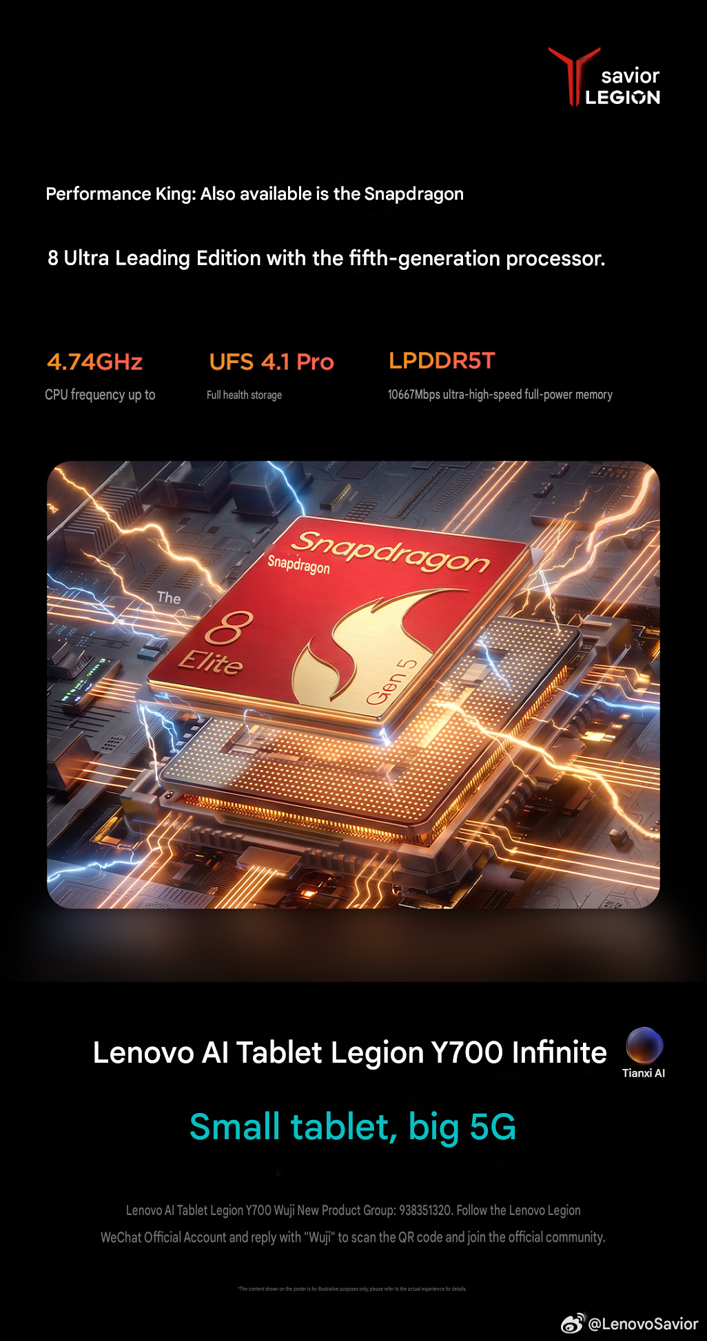 Lenovo teaser a Legion Y700 Infinite Snapdragon 8 Elite Gen 5 chipjéről és 4,74 GHz-es órajeléről.