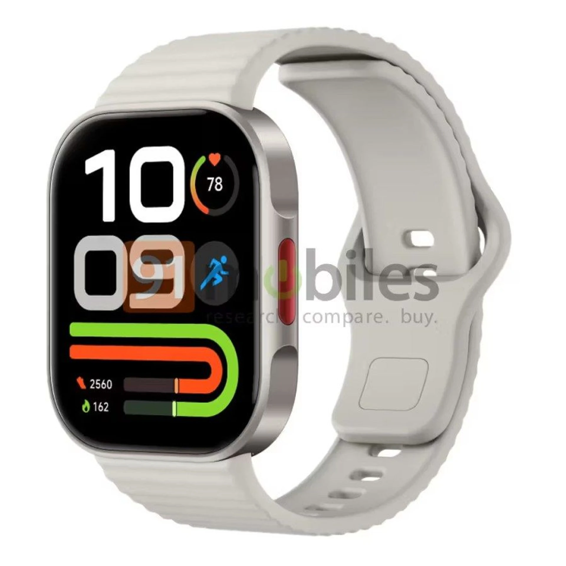 A Redmi Watch 6 Lite állítólagos renderképe világos szíjjal és szögletes kijelzővel.