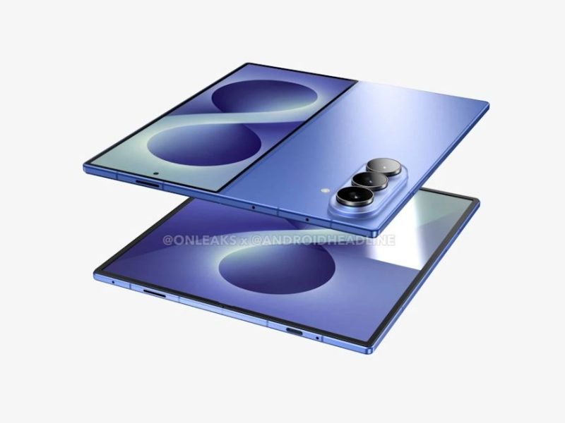 Kiszivárgott render egy Samsung Galaxy Z Fold8 hajlítható telefonról.