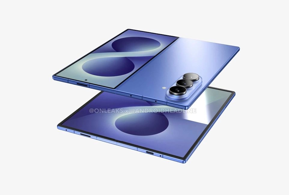 Kiszivárgott render egy Samsung Galaxy Z Fold8 hajlítható telefonról.