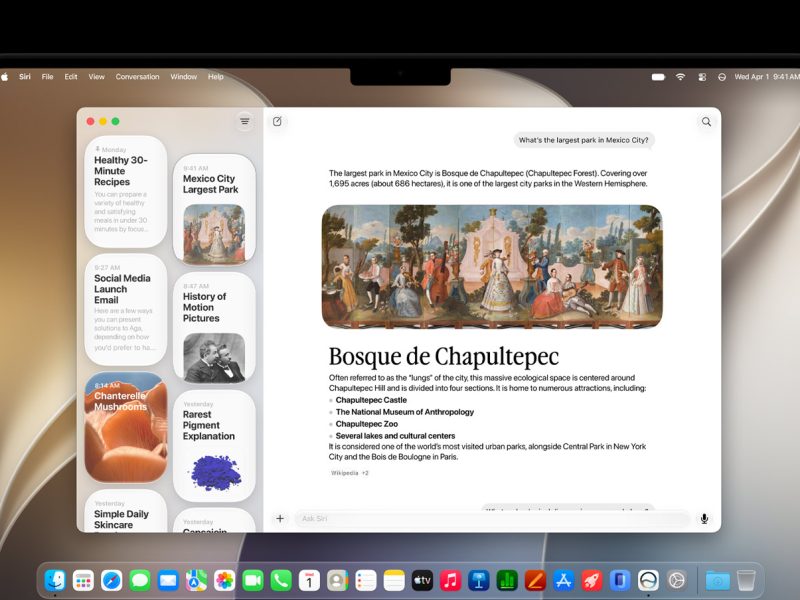 MacBook Pro képernyőjén a macOS 27 Golden Gate Siri AI alkalmazása látható.