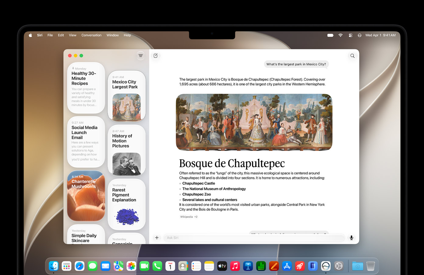 MacBook Pro képernyőjén a macOS 27 Golden Gate Siri AI alkalmazása látható.