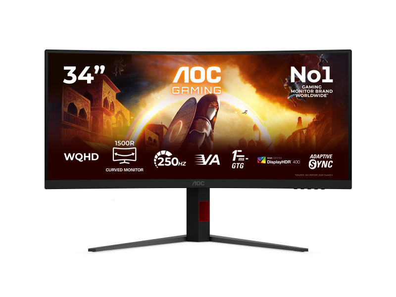AOC GAMING CU34G4ZCA ívelt, 34 hüvelykes ultrawide monitor hivatalos termékképen.