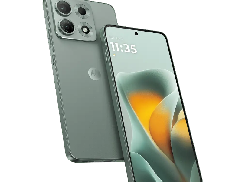 Motorola edge 70 Max elölről és hátulról, PANTONE Aqua Gray színben.