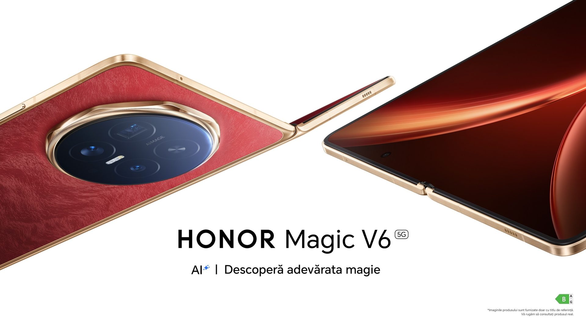 HONOR Magic V6 Red gyártói renderen, nyitott hajlítható kijelzővel.