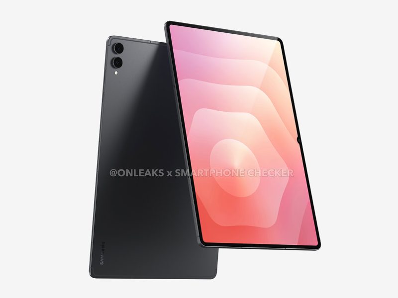 Állítólagos Galaxy Tab S12 Ultra render előlap- és hátlapnézettel.