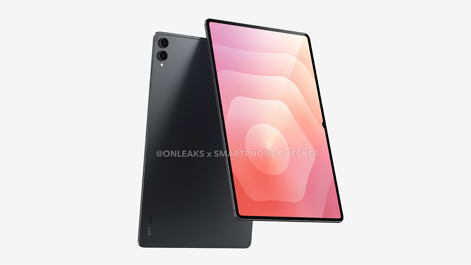 Állítólagos Galaxy Tab S12 Ultra render előlap- és hátlapnézettel.
