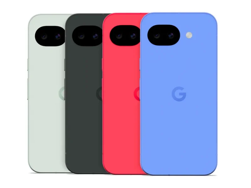 Négy Google Pixel 10a telefon hátlapja különböző színekben.