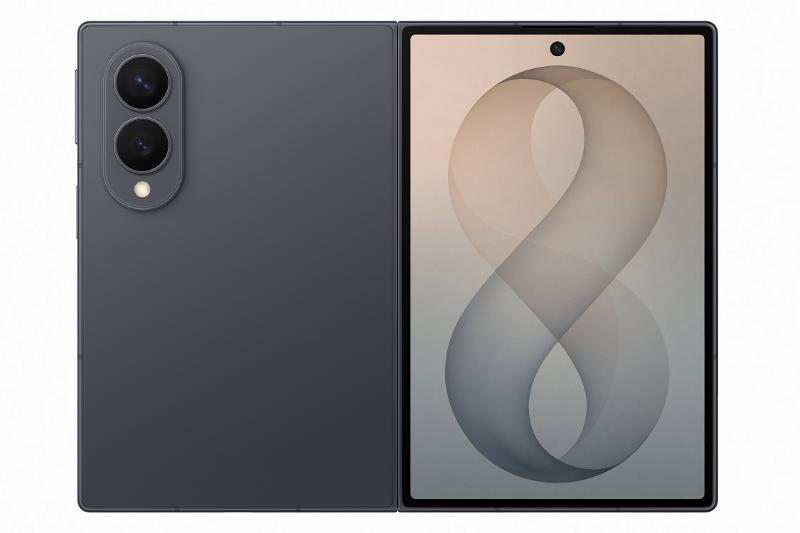 Samsung Galaxy Z Fold8 hivatalos renderen, nyitott kijelzővel és hátlapi kamerákkal.