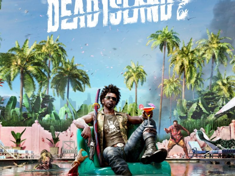 A Dead Island 2 hivatalos borítóképe pálmafákkal, zombikkal és a játék logójával.