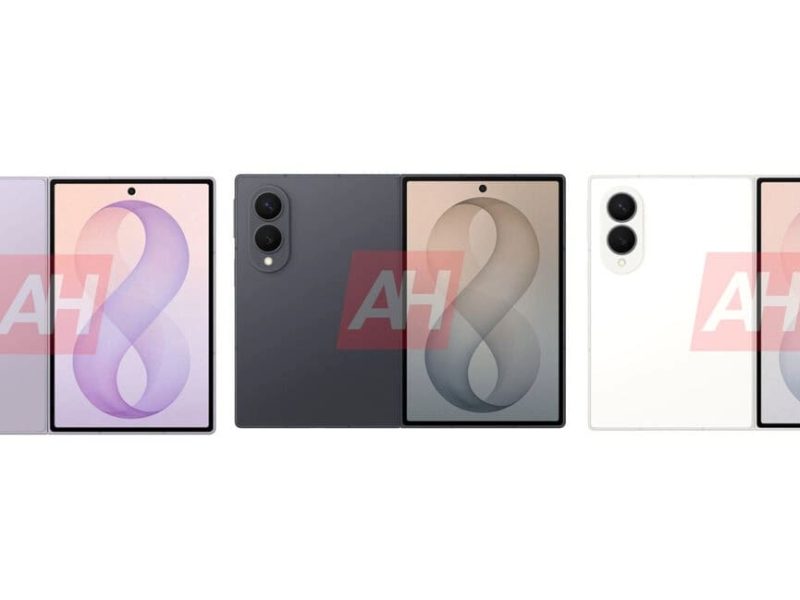 A Samsung Galaxy Z Fold8 kiszivárgott renderképei három színváltozatban, elölről és hátulról.