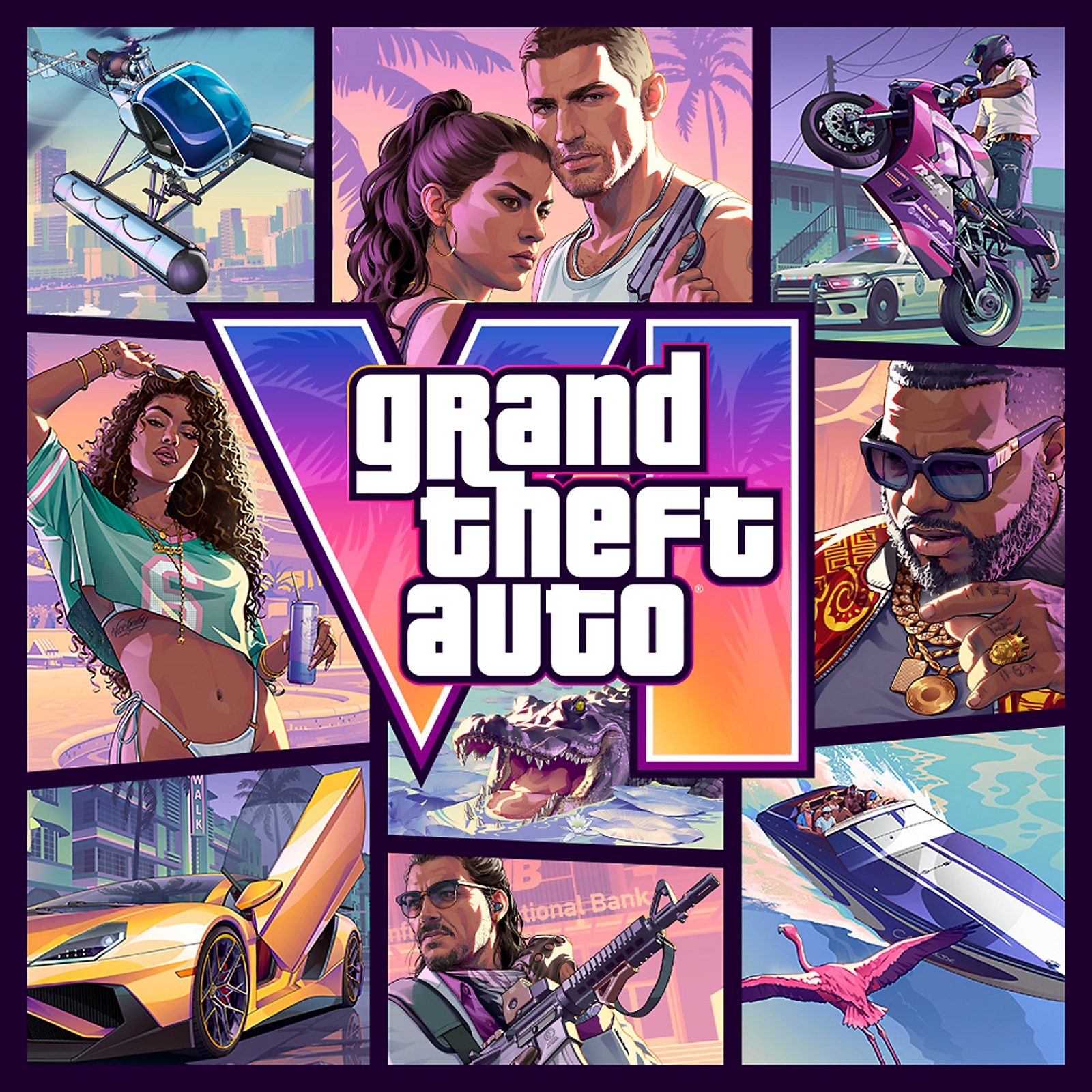 Grand Theft Auto VI hivatalos borítókép kollázsa.