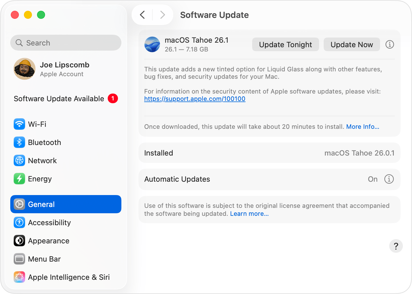 macOS Software Update ablak Update Now gombbal.