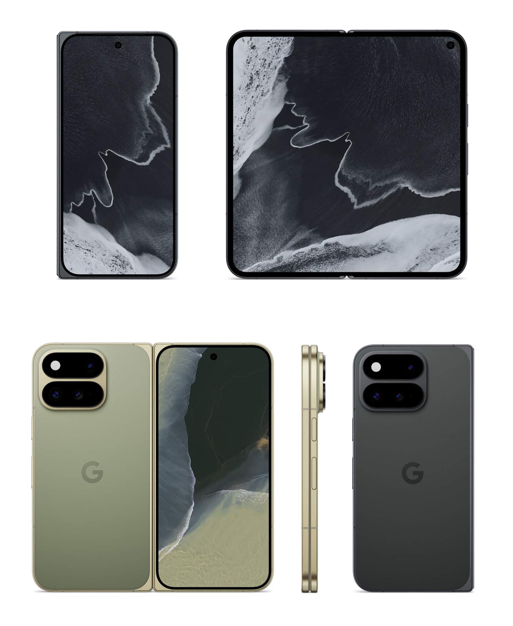 Pixel 11 Pro Fold kiszivárgott renderképe több nézetből.