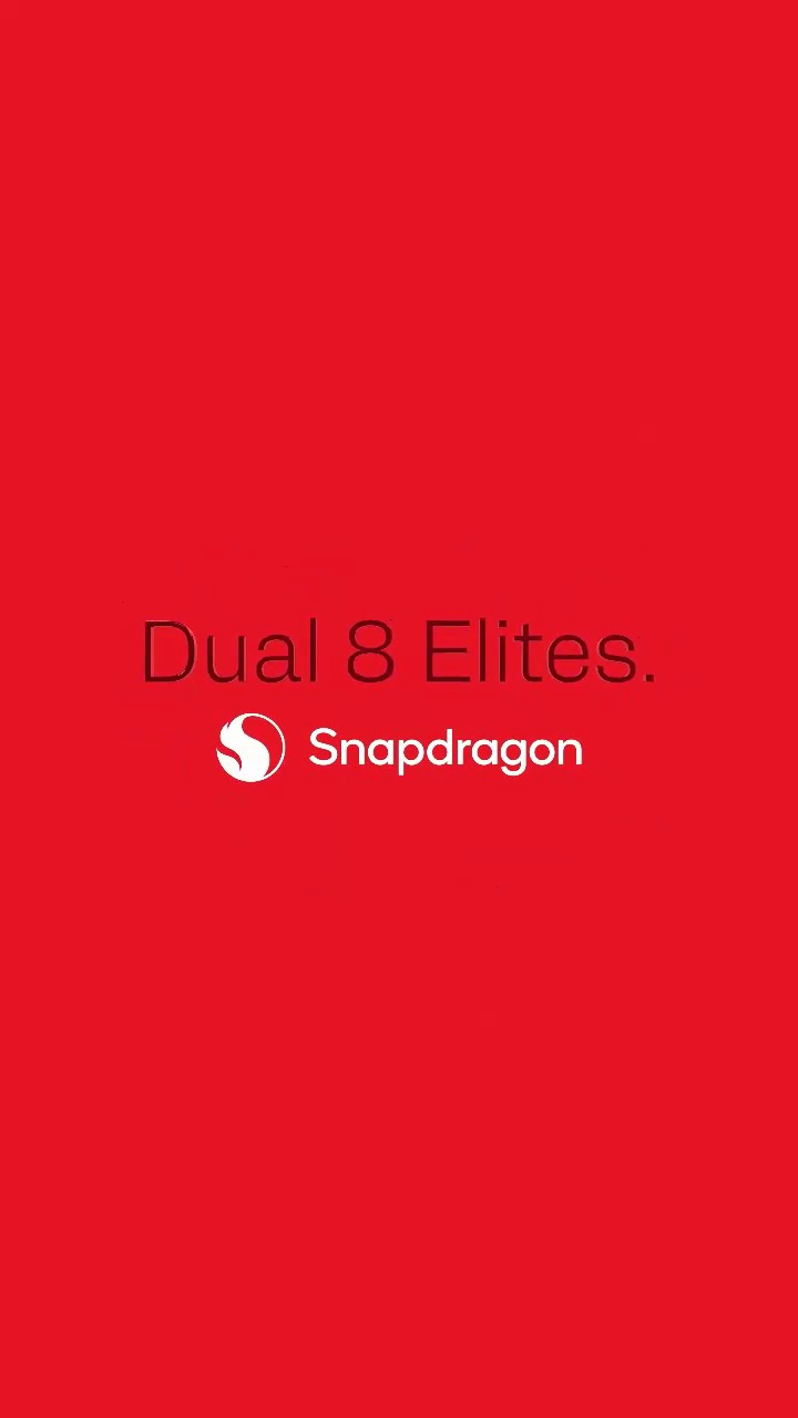 Piros Qualcomm Snapdragon-teaserkép Dual 8 Elites felirattal.