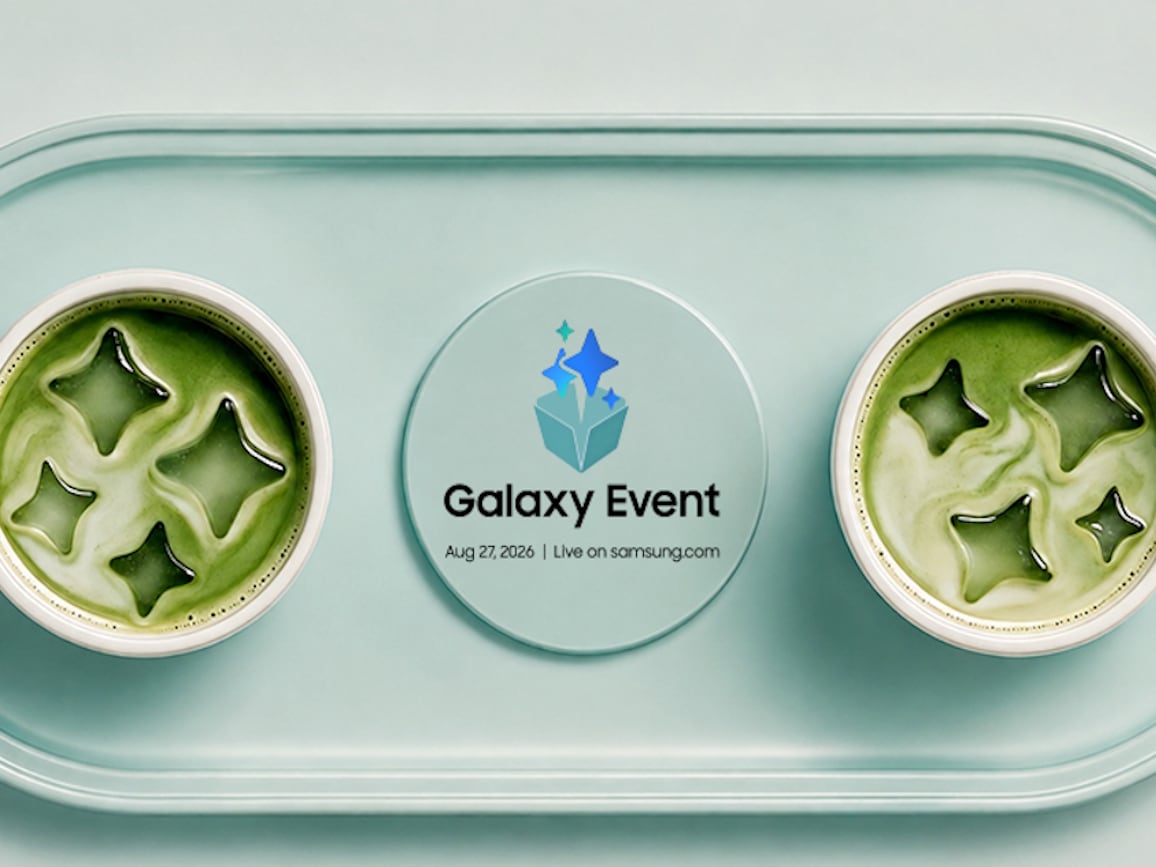 Samsung Galaxy Event teaser matchás poharakkal és Aug 27, 2026 felirattal.