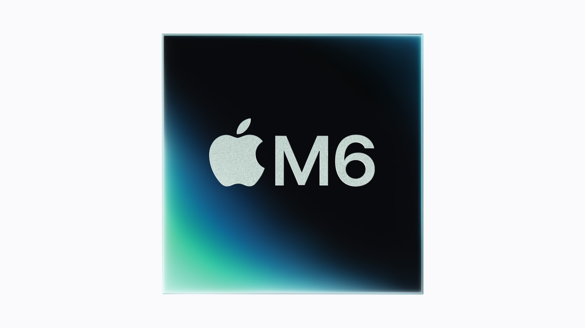 Apple M6 feliratú chipgrafika kékes-fekete háttéren.