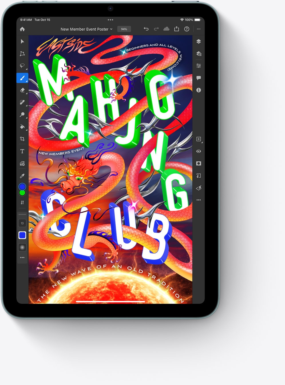 A jelenlegi iPad mini kijelzője grafikai alkalmazással a képernyőn.