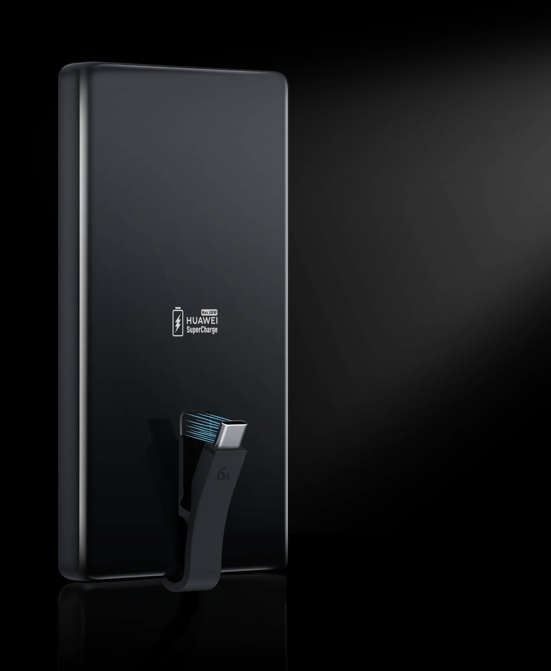 Huawei power bank beépített USB-C kábele a mágneses rögzítési pontnál.