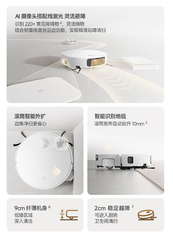 Xiaomi Mijia Robot Vacuum 7C funkciógrafika AI-kamerás és lézeres akadályfelismeréssel.