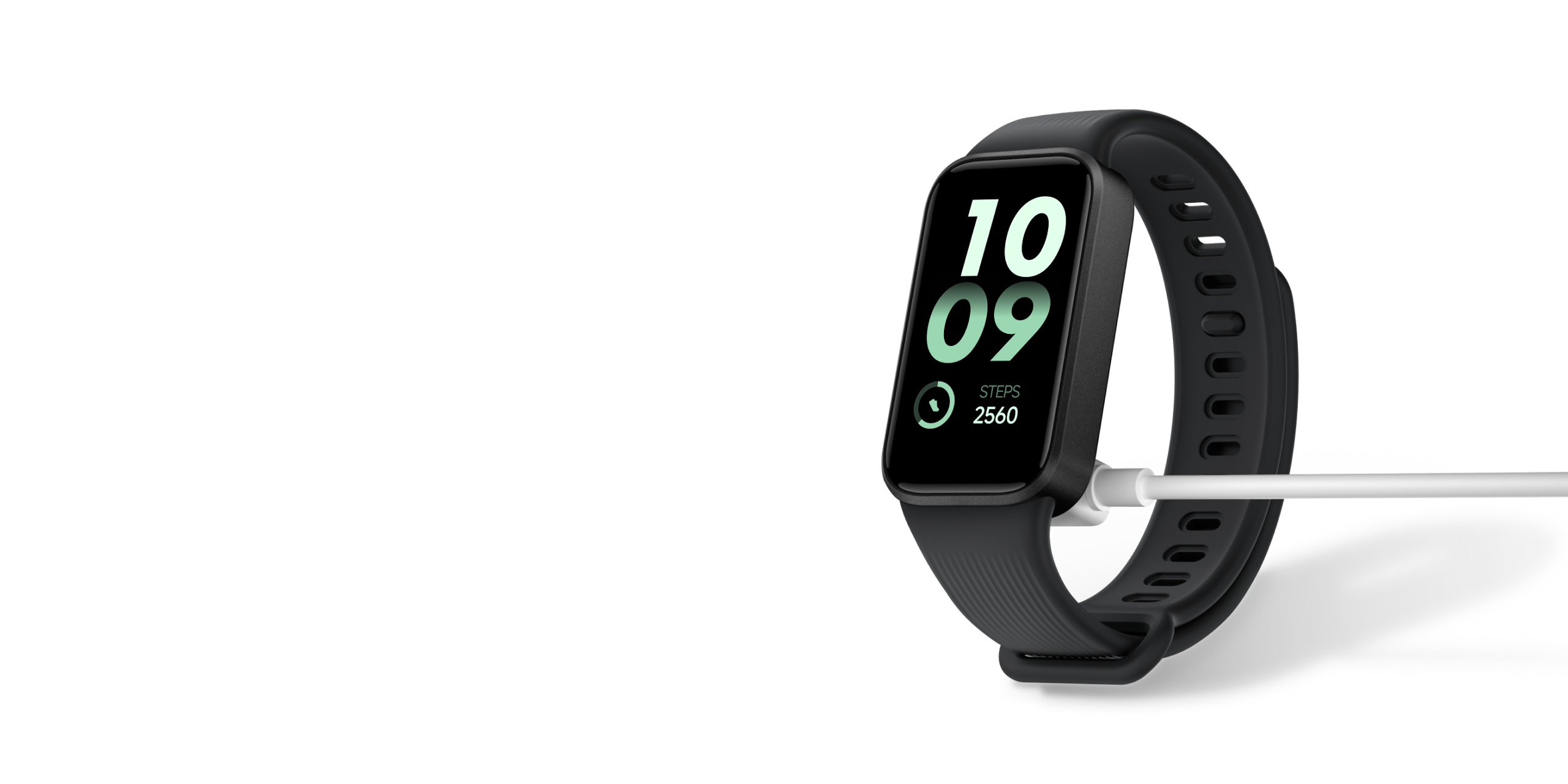Fekete Xiaomi Smart Band 11 Active töltőkábellel csatlakoztatva.