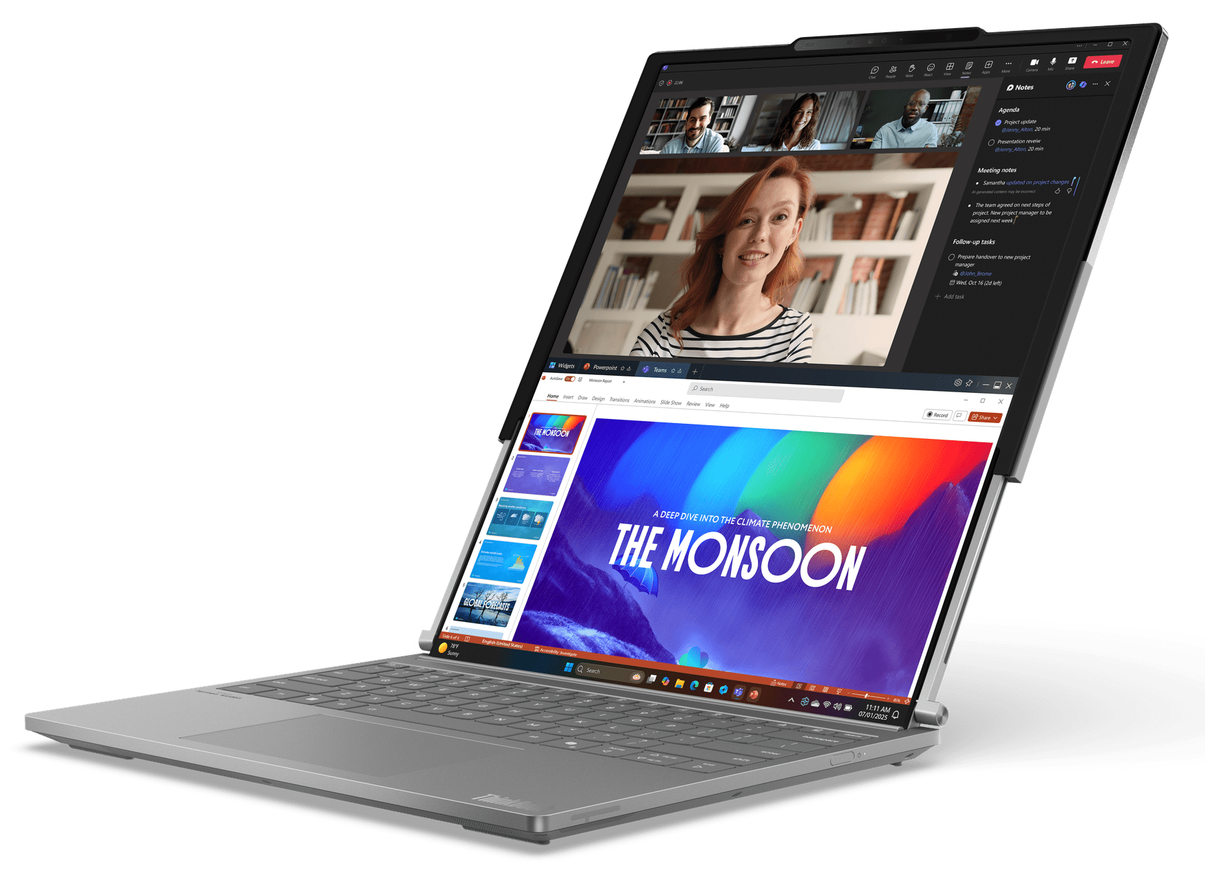 Lenovo ThinkBook Plus Gen 6 Rollable hivatalos képen, magasra nyíló rollable kijelzővel.