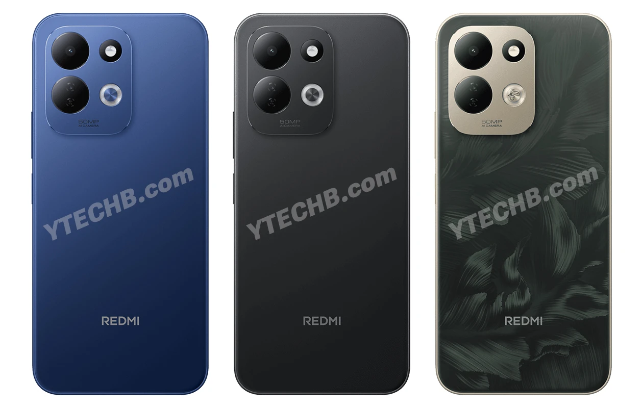Kiszivárgott Redmi 17 4G render kék, fekete és zöld hátlapi színváltozatokkal.