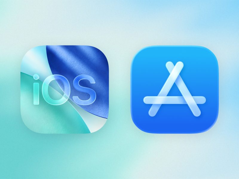 iOS- és App Store-ikon egymás mellett egy Apple-illusztráción.
