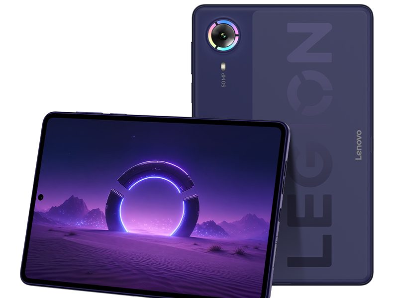 Lenovo Legion Y700 Infinite gaming tablet elölnézeti kijelzővel és hátlapi Legion dizájnnal.