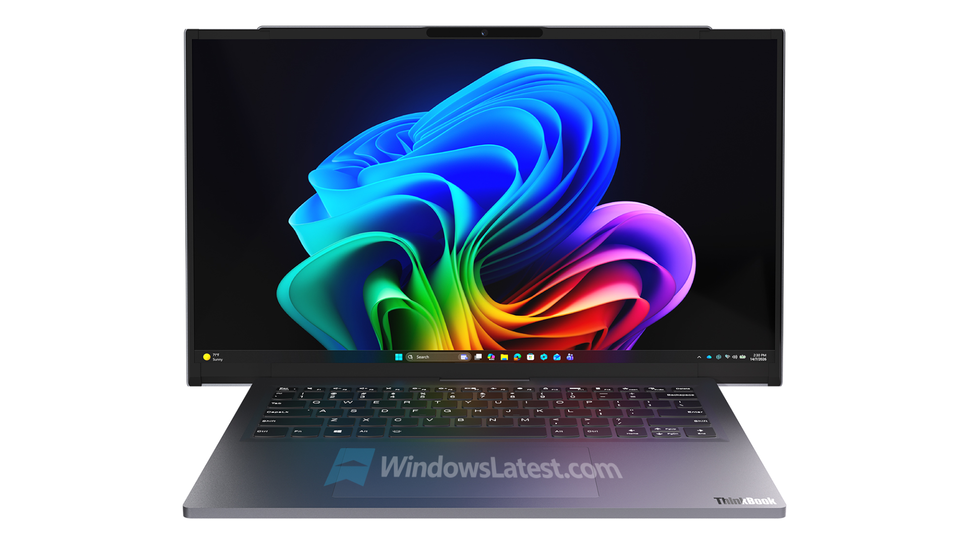 Kiszivárgott render egy Lenovo ThinkBook-prototípusról, vízszintesen széles kijelzővel.