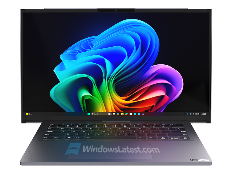 Kiszivárgott render egy Lenovo ThinkBook-prototípusról, vízszintesen széles kijelzővel.