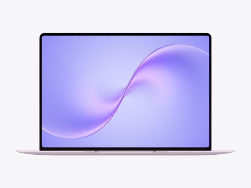 Lila Huawei MateBook Pro S nyitott kijelzővel, hivatalos termékképen.