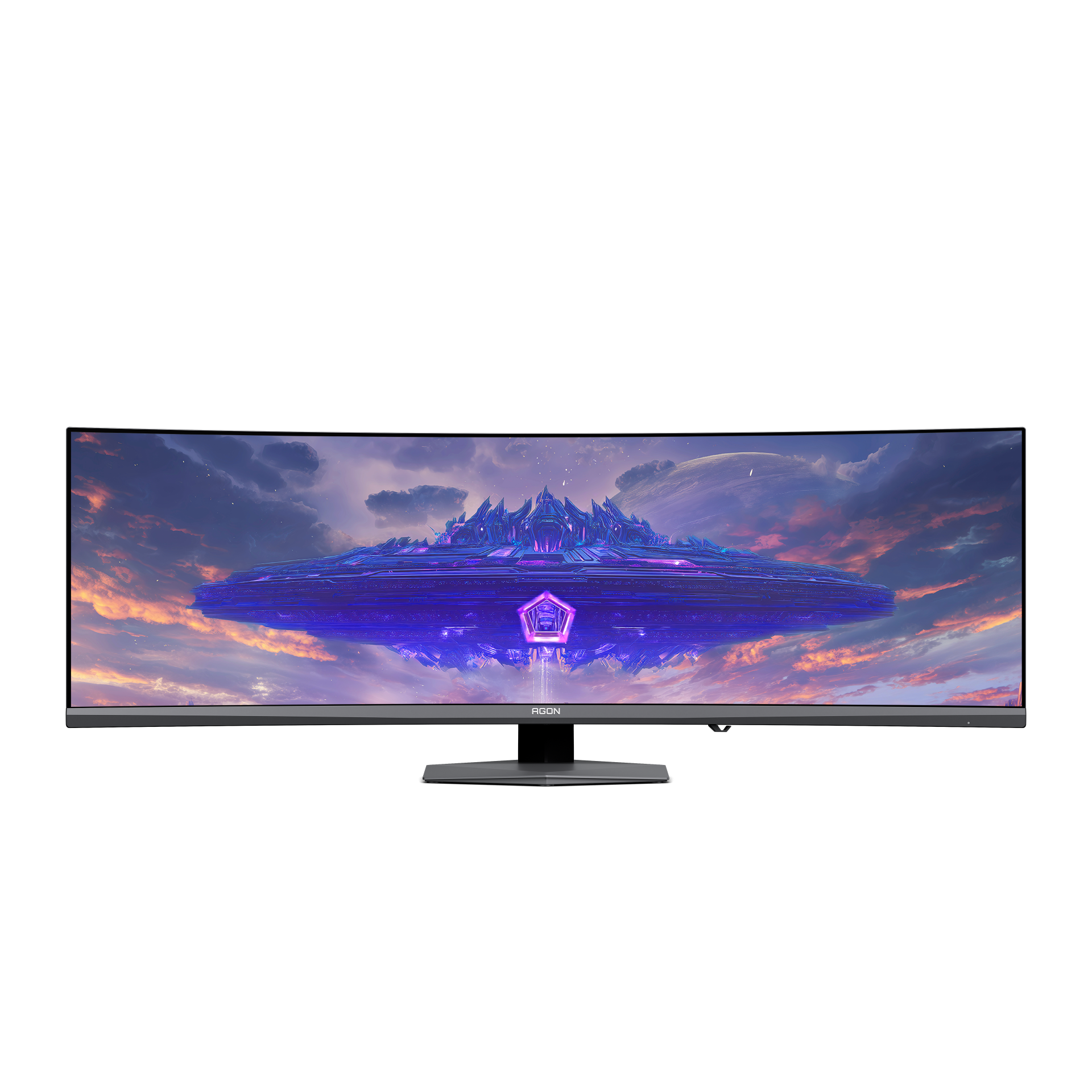 AOC AGON PRO AGP497UCZD 48,9 hüvelykes, 32:9-es QD-OLED gamer monitor elölnézetben.