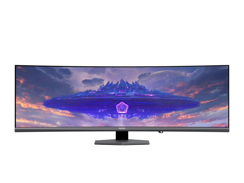 AOC AGON PRO AGP497UCZD 48,9 hüvelykes, 32:9-es QD-OLED gamer monitor elölnézetben.