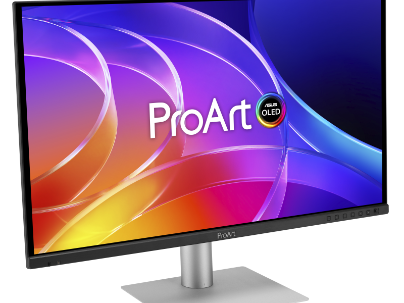 Asus ProArt Display OLED PA329CDV monitor színes ProArt OLED képpel a kijelzőn.
