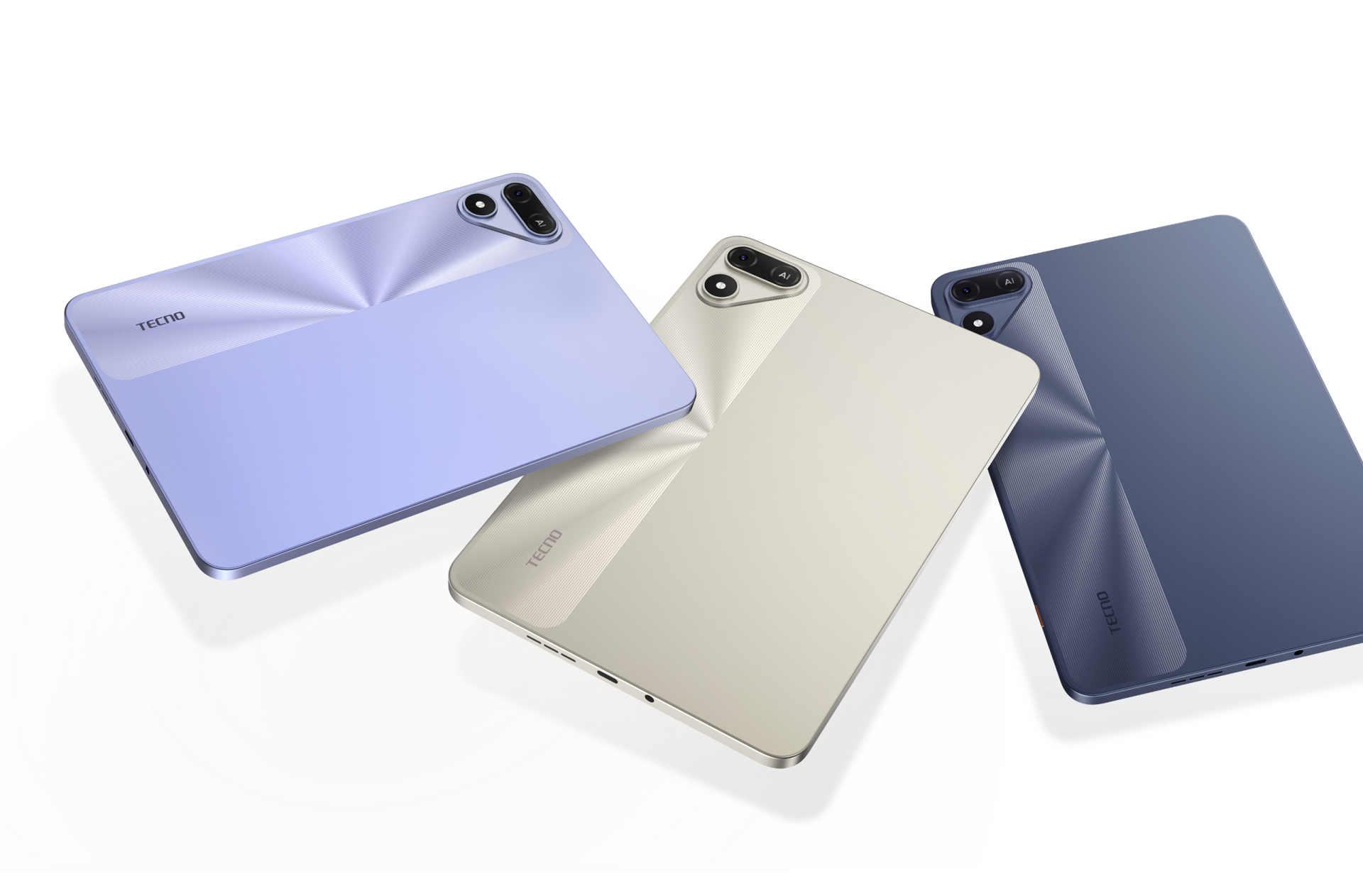 TECNO MEGAPAD SE 2 tablet három színváltozatban, hátlapi nézetből.