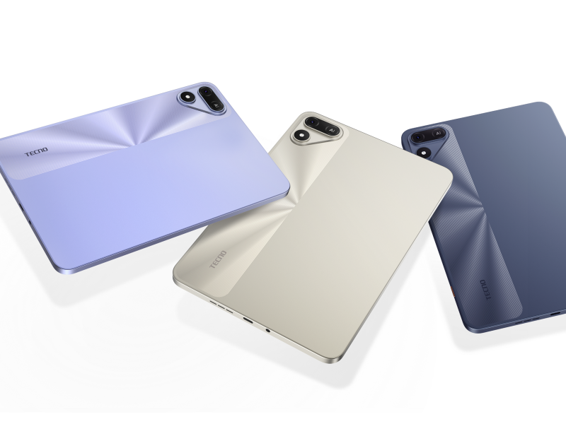 TECNO MEGAPAD SE 2 tablet három színváltozatban, hátlapi nézetből.