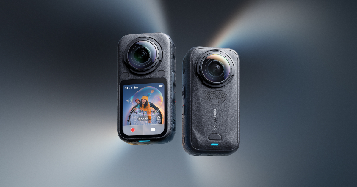 Fekete Insta360 X6 kamera elöl- és hátoldali nézetben.
