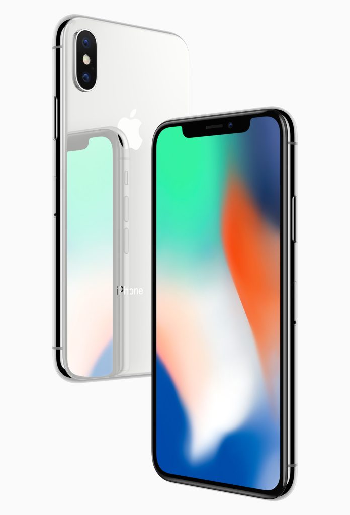 Hivatalos Apple-sajtókép az iPhone X előlapi és hátlapi nézetéről.