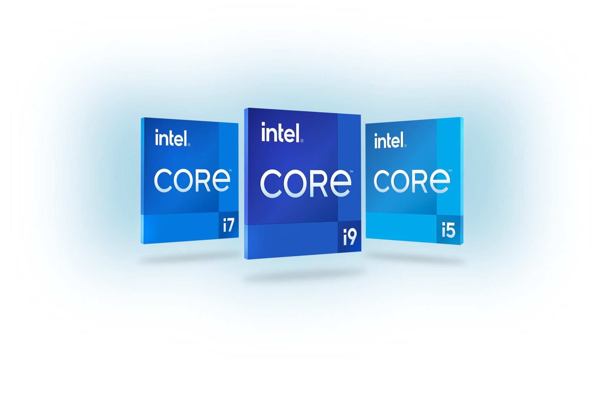 Intel Core i5, i7 és i9 asztali processzorokat jelölő hivatalos Intel termékkép.