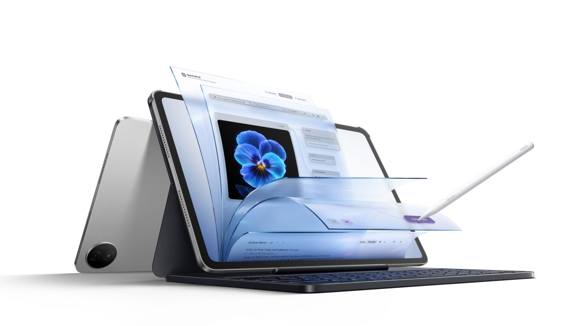 Honor Pad 20 Pro táblagép billentyűzettel, érintőtollal és PC-szerű ablakos felülettel.