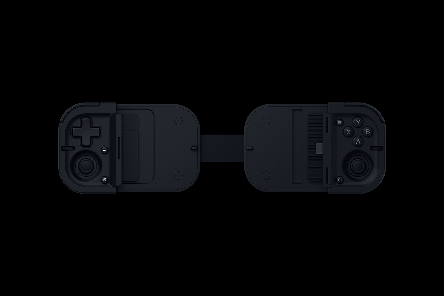 Teljesen szétnyitott Razer Prio felülnézetből, középen USB-C csatlakozóval.