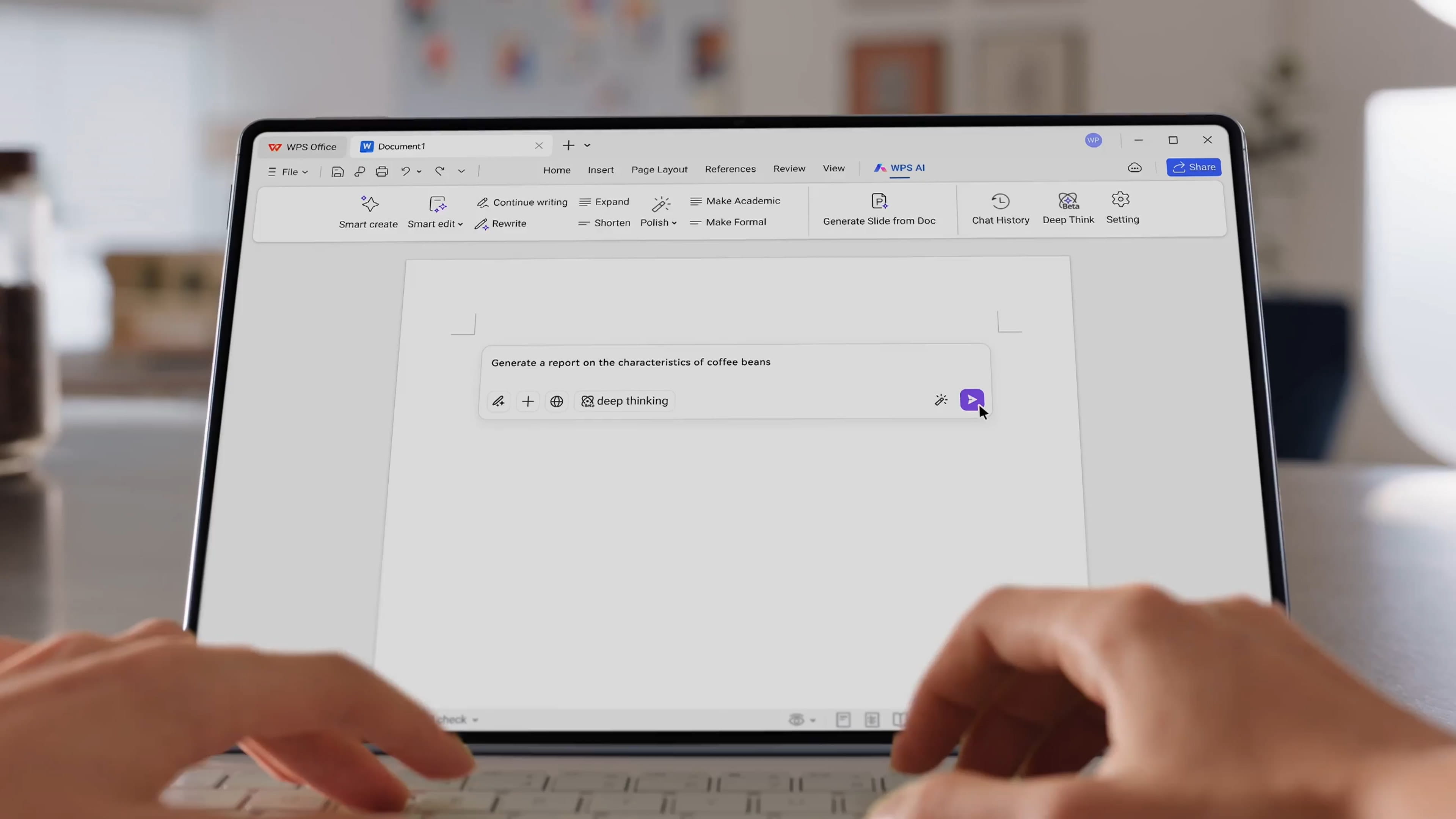 WPS Office AI eszköztár és szöveggeneráló mező a Huawei MatePad Pro 12 kijelzőjén.