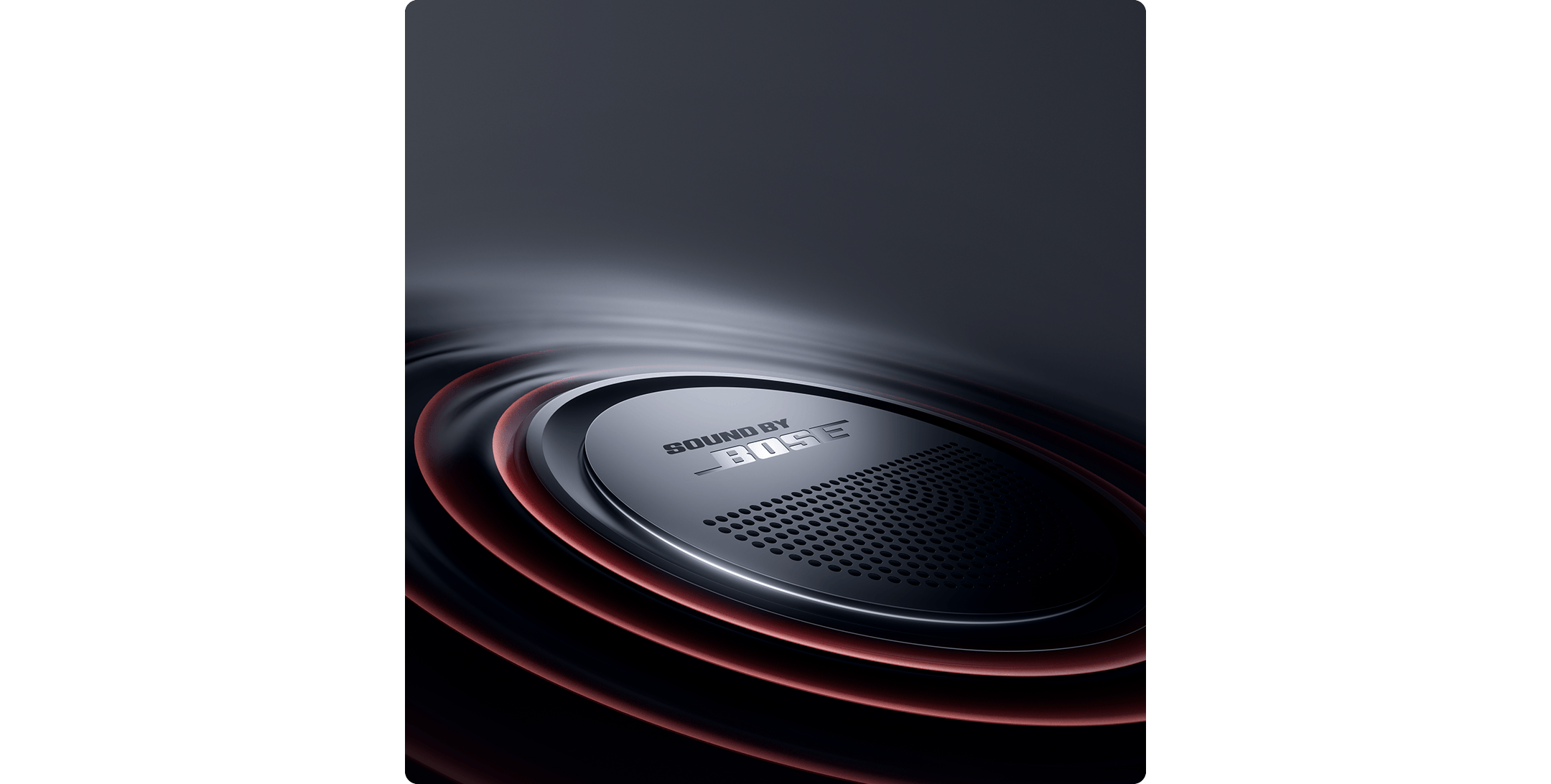 A Poco F9 Ultra kör alakú, Sound by Bose feliratú mélysugárzója közelről.