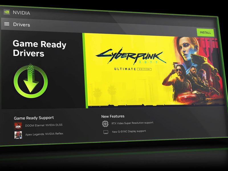 Az Nvidia App Game Ready Drivers oldala egy hivatalos Nvidia-illusztráción.