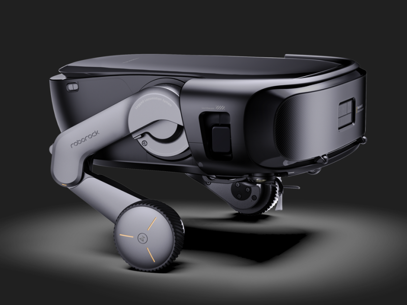 A Roborock Saros Rover gyártói renderen, kinyújtott kerék-láb mechanikával.