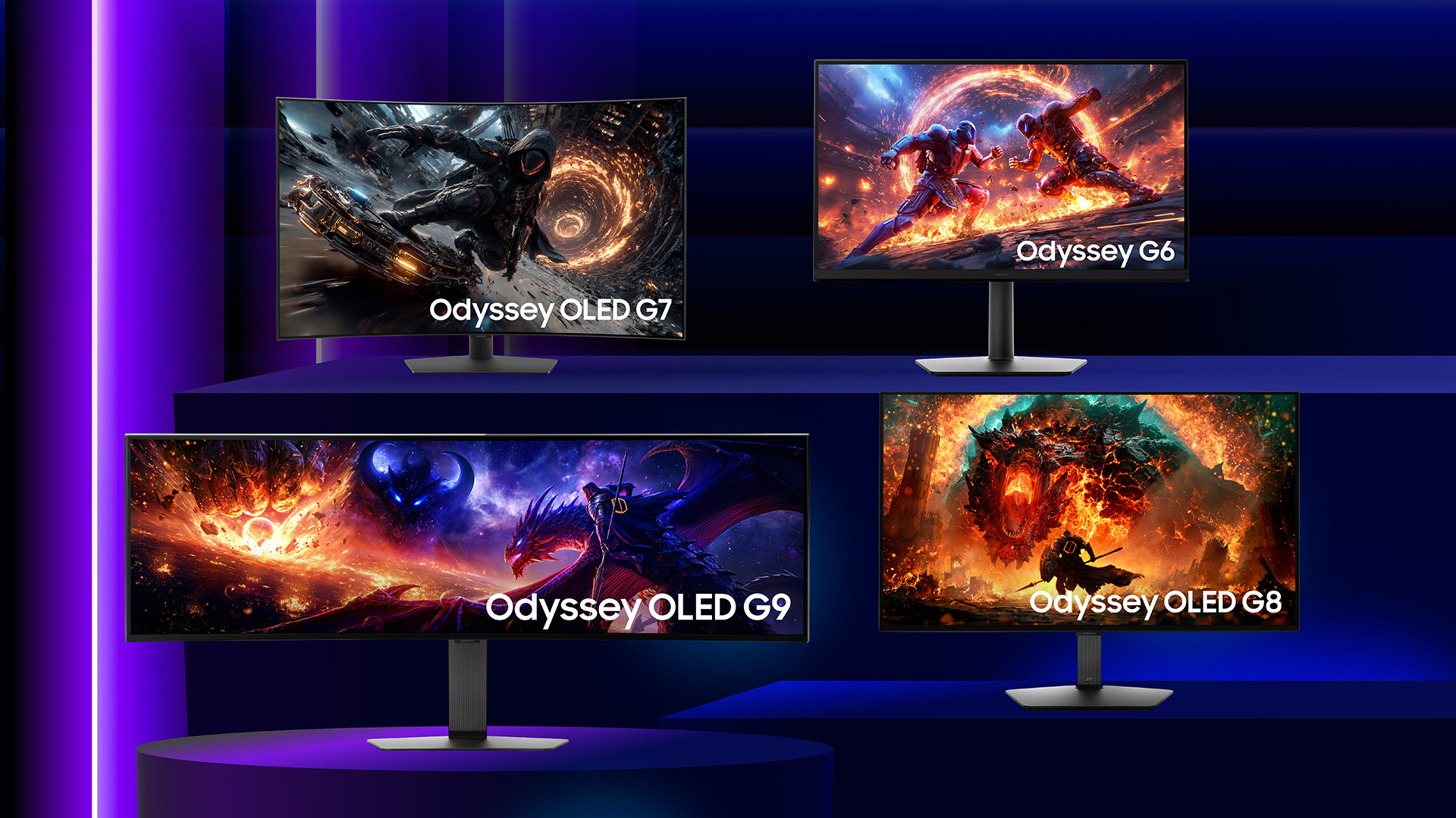 A Samsung négy új Odyssey gaming monitora, köztük az ultraszéles OLED G9 és a 27 colos G6.